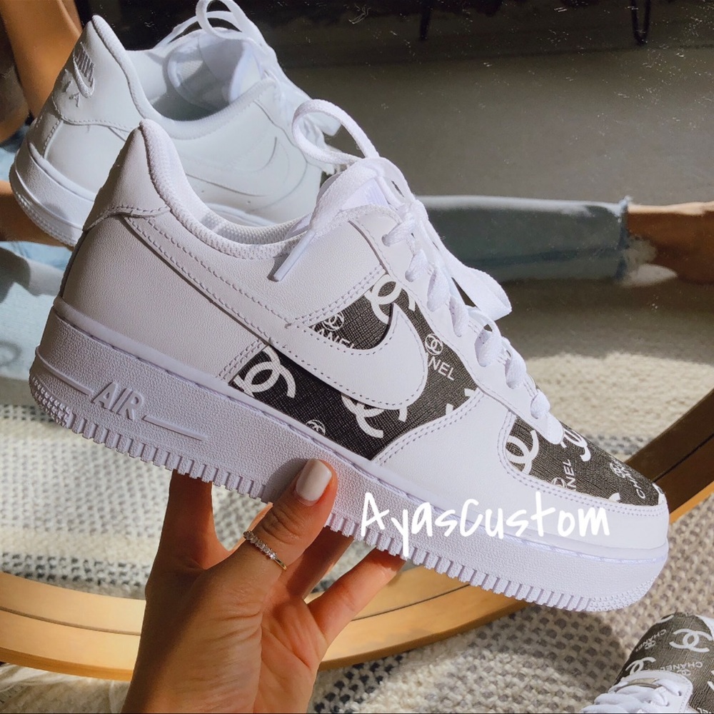 Nike White and Black Custom Sneakers - CC Coco. Authentic Air Force Low